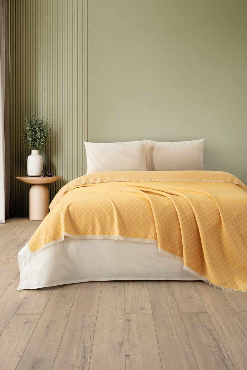 Cuvertura matlasata dubla, L'essentiel Maison, Lapis, Galben mustar - imagine 4